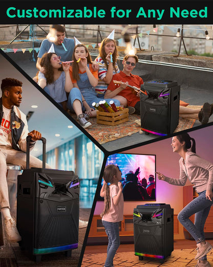 Karaoke machine with 2 microphones, Bluetooth portable PA system for adults, 10-inch speaker supports live streaming, DJ lights/FM radio/recording, YouTube, TikTok.