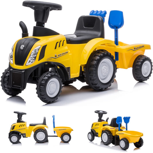 Children's slide car slide vehicle New Holland tractor with trailer push toy children's vehicle walking aid with horn plastic (yellow)