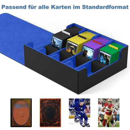 Mlikero card storage box for 1800+ cards, Magnetic card deck box fits MTG and sports cards, Premium Commander card deck box with 10 compatible card dividers (Black&Blue)