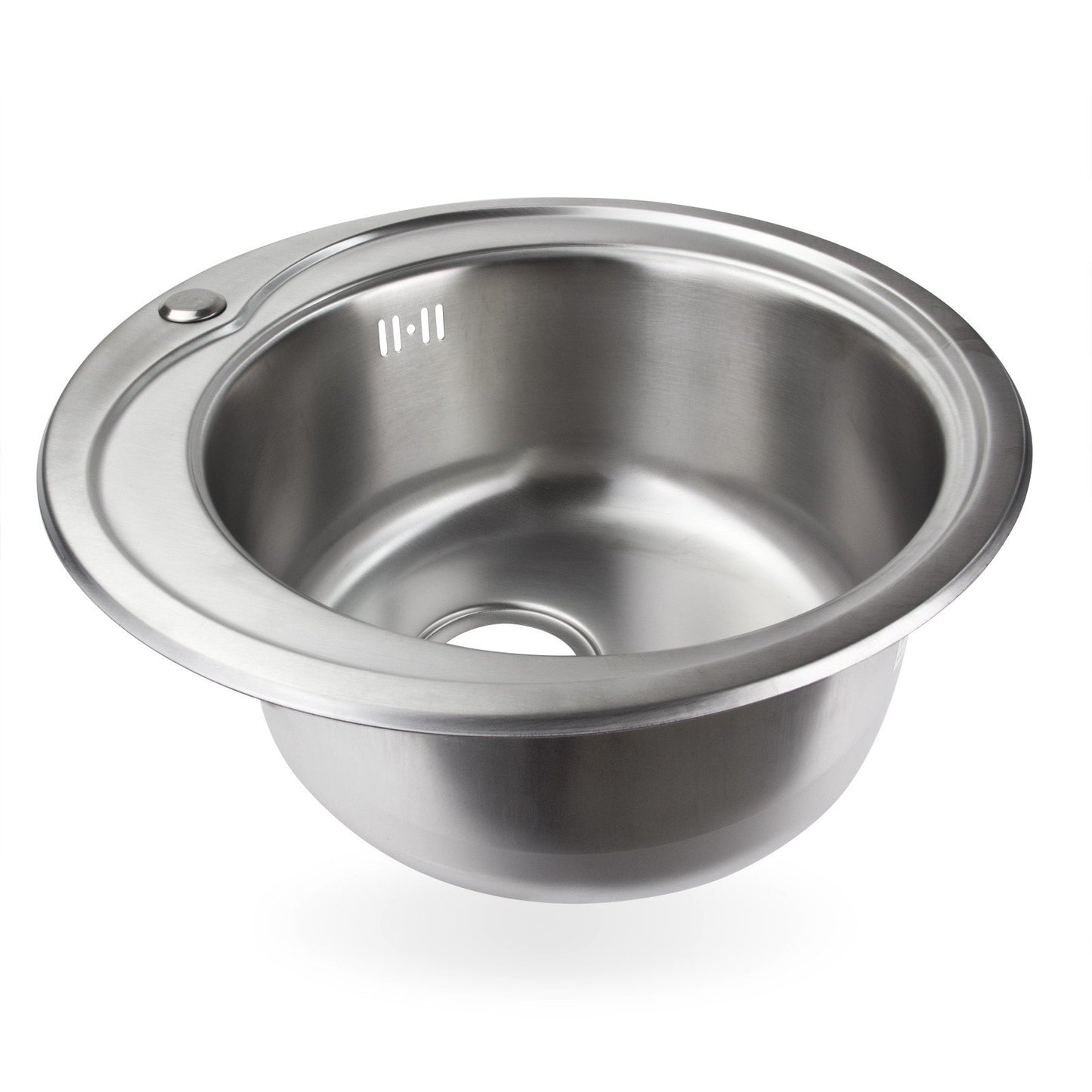 Stabilo-Sanitaire round and compact built-in sink with integrated overflow made of high-quality stainless steel, kitchen round basin 49cm kitchen sink in beautiful and modern design.