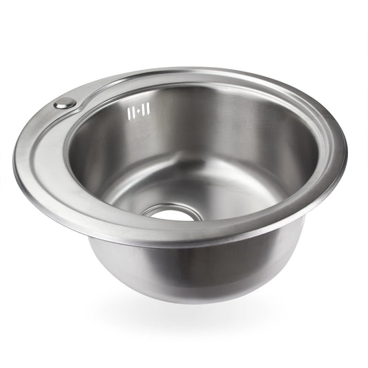 Stabilo-Sanitaire round and compact built-in sink with integrated overflow made of high-quality stainless steel, kitchen round basin 49cm kitchen sink in beautiful and modern design.