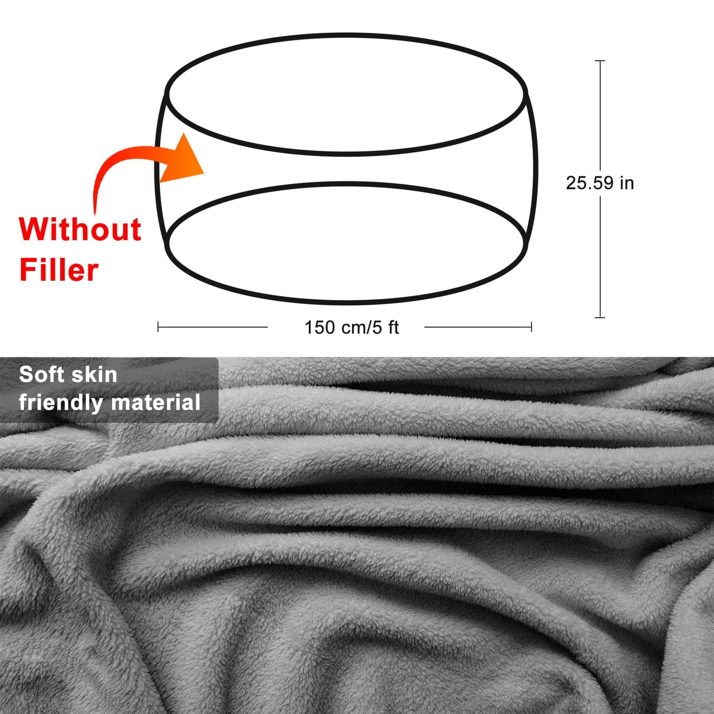 Cookit bean bag cover, chair cover, large, round, soft, fluffy PV velvet, washable, for lounging, sofa bed cover, living room, bedroom, furniture, 150 cm, White (cover only, no filling material)