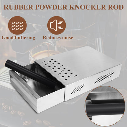 EFUTURETIME knock box for espresso machine coffee, made of stainless steel with removable noise-absorbing rod. Dimensions: 350 x 250 x 100mm, color: silver.