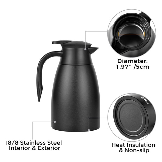 Tiken 1.5L thermos jug stainless steel double-walled vacuum insulation insulated coffee pot black