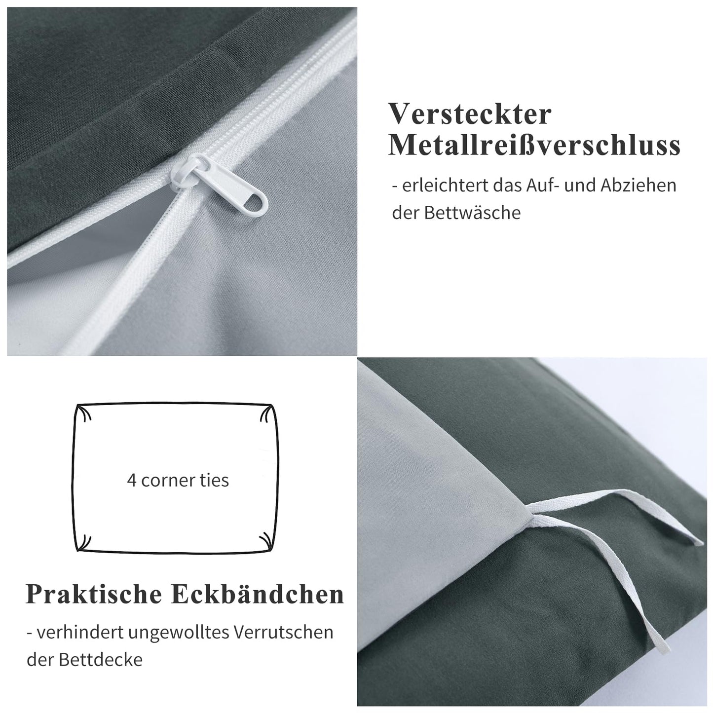 Aisbo bedding 155x220 2-piece anthracite/gray - bedding sets 1 duvet cover 155x220 cm + 1 pillowcase 80x80 cm, ÖKO-TEX reversible bedding soft microfiber with zipper.