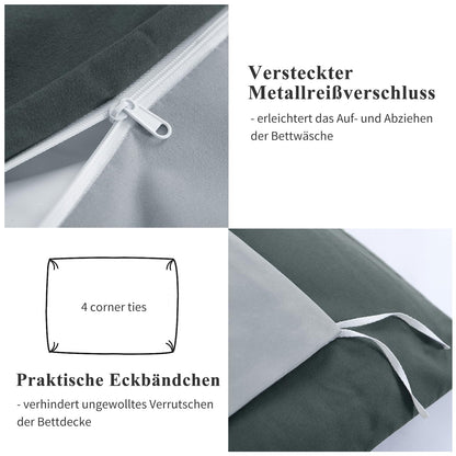 Aisbo bedding 155x220 2-piece anthracite/gray - bedding sets 1 duvet cover 155x220 cm + 1 pillowcase 80x80 cm, ÖKO-TEX reversible bedding soft microfiber with zipper.