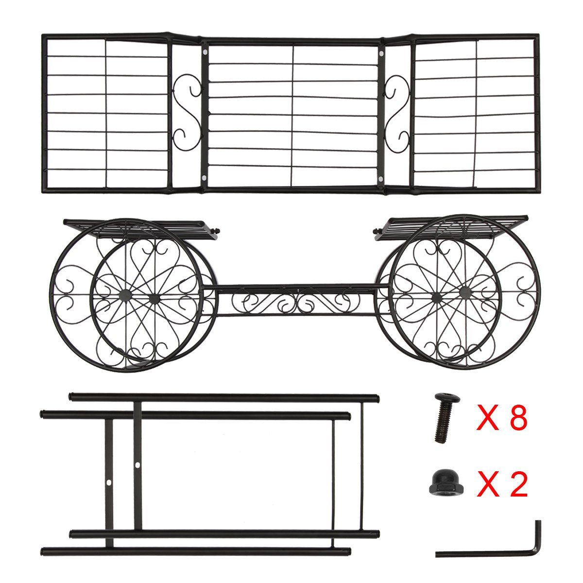 Flower staircase 2 levels, Made of metal, Plant stand for indoor and outdoor use, Dimensions: approx. 67x79x25 cm (Black)