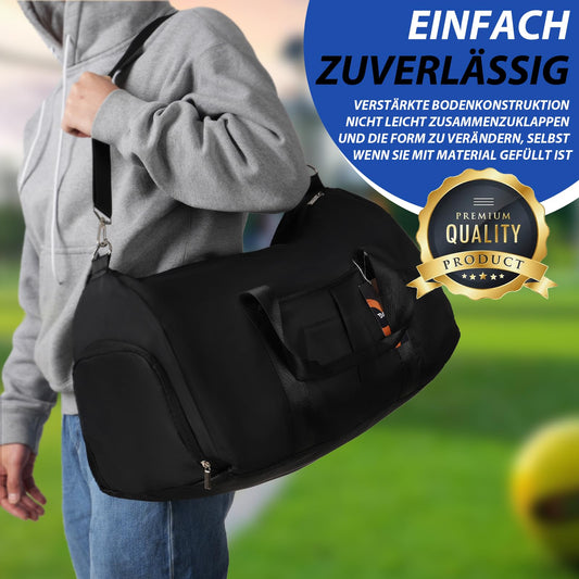 DAYGOS sports bag for men, duffle bag with shoe compartment & wet pocket, waterproof 40L gym bags, swim bag, training bag for sports, gym & fitness, weekend travel duffel bag (black)