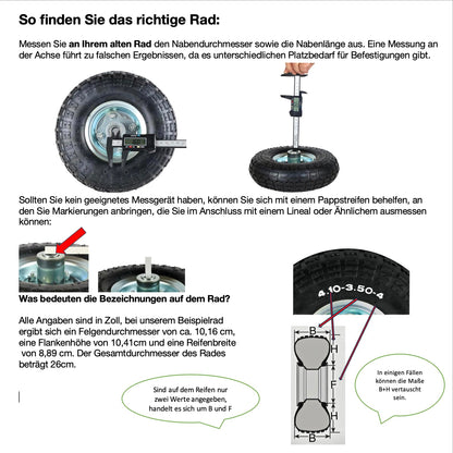 2 x FROSAL pneumatic wheel for handcart Ø 260 mm 4.10/3.50-4 | Spare wheel tire for sack barrow | Axle 16 mm | Wheel with ball bearing | Steel rim silver