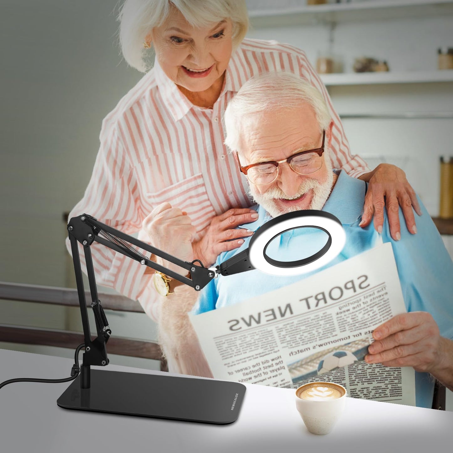 NEWACALOX magnifying glass with light and stand, touch control 2-in-1 magnifier, 8x magnification magnifying lamp, 3 color modes dimmable desk magnifier with lighting, reading magnifier with light for elderly large.