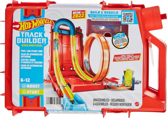 Hot Wheels Race Track Gas Can, stunt and race action for toy cars, with looping track, storage box, car toy, toys for 6 years and older, HDX78.