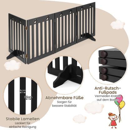 COSTWAY Dog Gate, Wooden Safety Gate, Foldable Baby Gate, 60cm High Stair Gate, Flexible Pet Gate Door Guard (4 Panels, Brown)