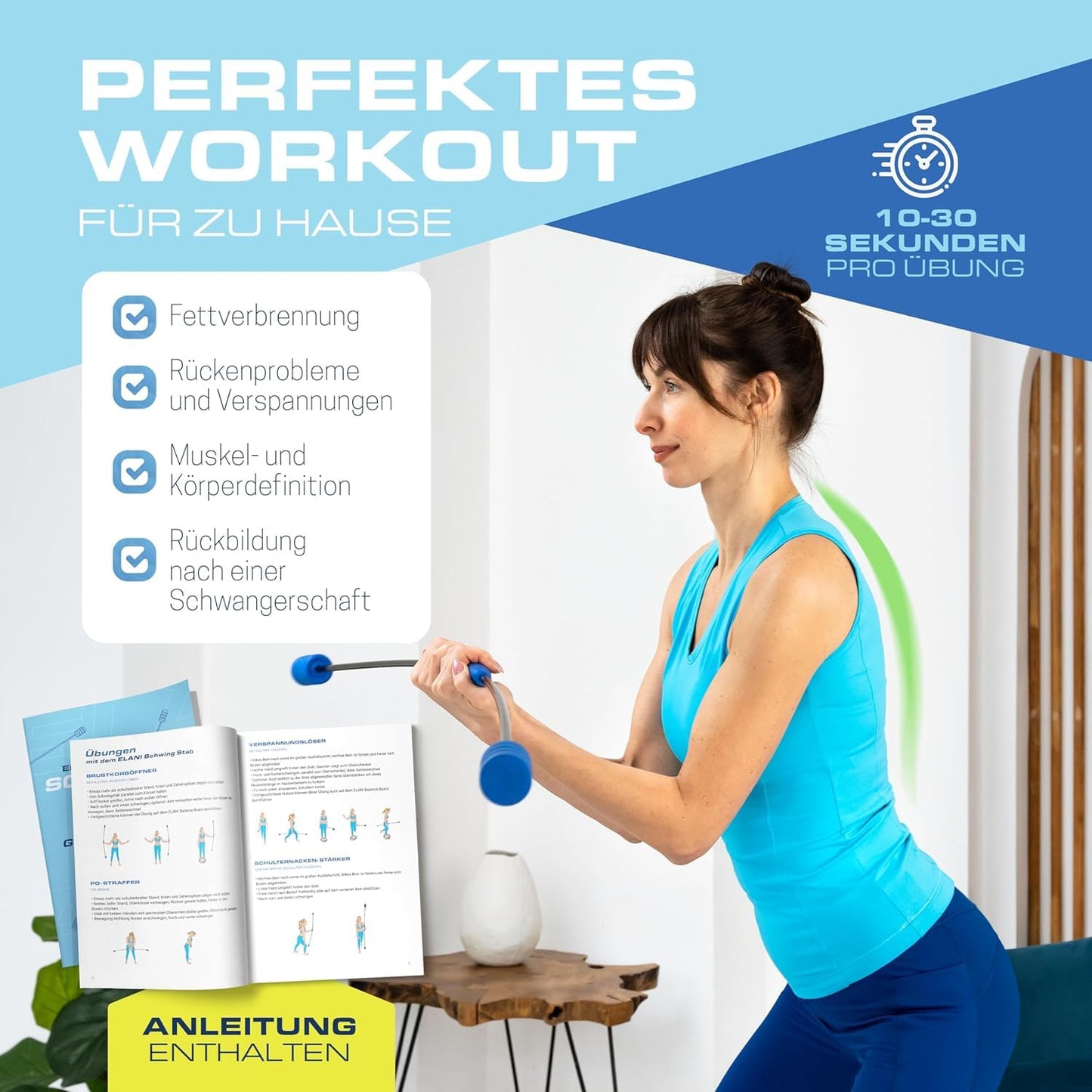 ELANI Swinging Stick - Adjustable resistance & ergonomic grip - highly durable gymnastics stick, also suitable as physiotherapy accessory, Swinging Sticks, Swinging Stick Fitness Winner, Flex Stick.