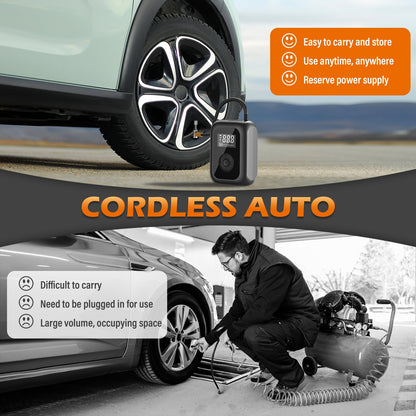 Electric bike pump 6000mAh, mini compressor for tires 10.3 bar, cordless portable battery air pump with auto stop, 150 PSI battery air pump for car, bicycle, motorcycle, balls.