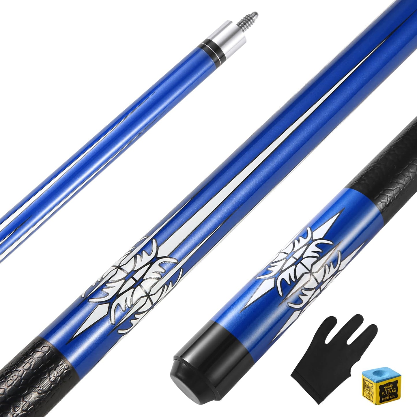 ASMPCUE Pool Cue, 58-inch billiard cue hardwood pool cue 13mm tips for professional billiards players, 1/2 cue sticks for billiards table sport (Blue)