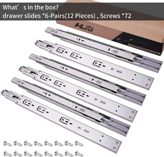 HLC Full Extension Drawer Slides 6 pairs (12 pieces), 50cm Soft Close Slides for Drawers, Ball Bearing Slides 3-fold fully extendable Side Mount Drawer Guides.