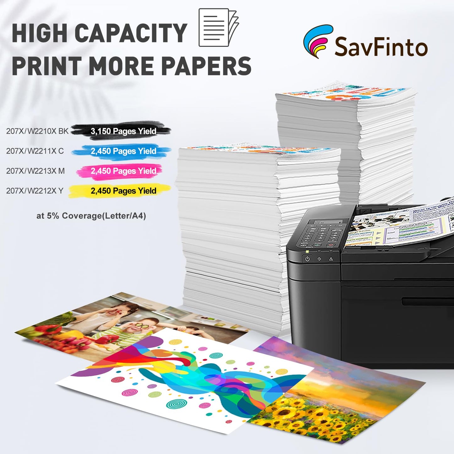 SavFinto 207X Toner Multipack (No Chip) Compatible for HP 207X 207A for HP Color Laserjet Pro MFP M283fdw M283fdn M282nw M255dw M255nw (1 Black, 1 Cyan, 1 Magenta, 1 Yellow)