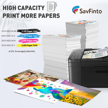 SavFinto 207X Toner Multipack (No Chip) Compatible for HP 207X 207A for HP Color Laserjet Pro MFP M283fdw M283fdn M282nw M255dw M255nw (1 Black, 1 Cyan, 1 Magenta, 1 Yellow)
