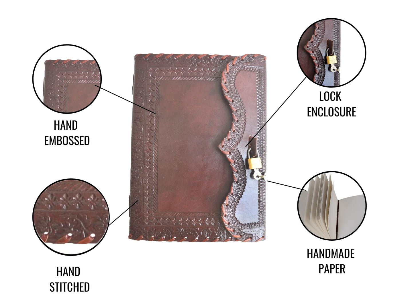 25.4 cm Leather Journal with Lock, Writing Pad, blank, Notebook, handmade, for Men and Women, unlined paper, best gift, Art Sketchbook, Travel Journal, for Writing.