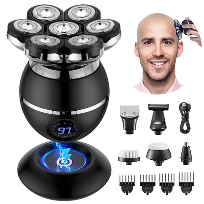 7D Electric Shaver for Men, Bald Head Shaver Electric - 6 in 1 Head Shaver for Men with Bald Head IPX7 Waterproof Beard Nose Hair Trimmer Grooming Kit - Wet & Dry Head Shaver Bald Head.