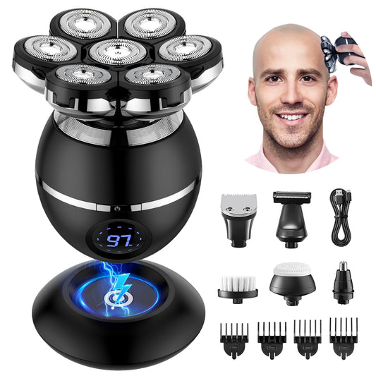 7D Electric Shaver for Men, Bald Head Shaver Electric - 6 in 1 Head Shaver for Men with Bald Head IPX7 Waterproof Beard Nose Hair Trimmer Grooming Kit - Wet & Dry Head Shaver Bald Head.