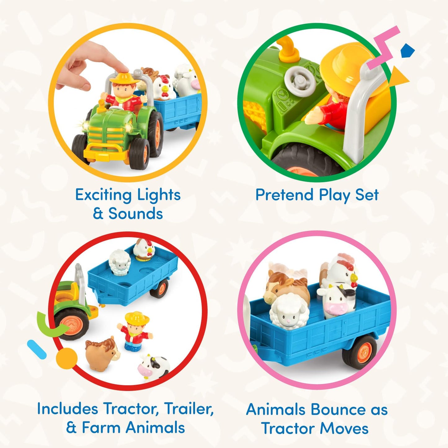 Battat tractor toy with trailer, farm animals, farmer, lights, music, tractor and animal sounds - farm toy, educational toy for children aged 18 months+.