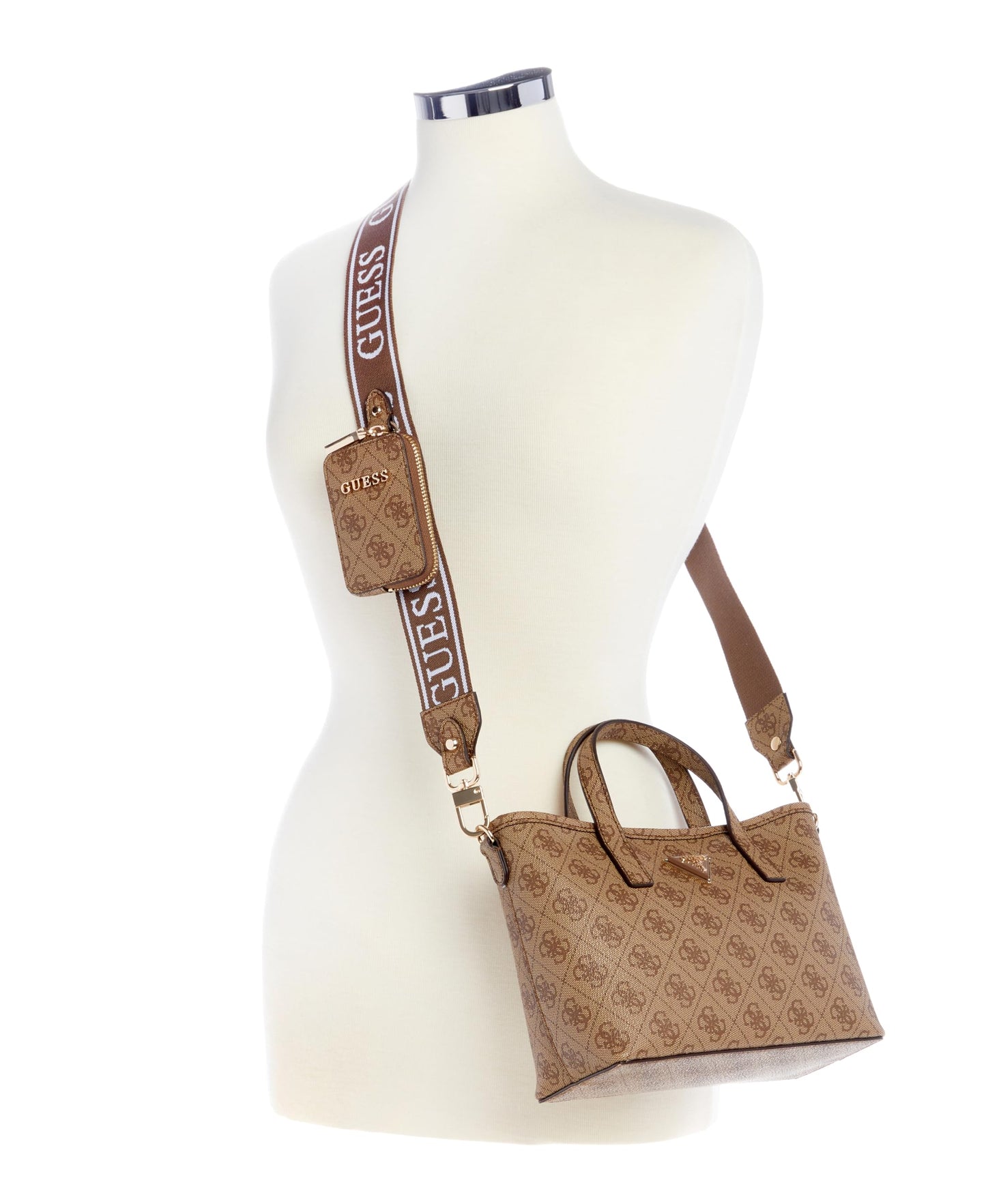 GUESS Women's Latona Tote Mini Handbag, Shoulder Bag, Latte Logo