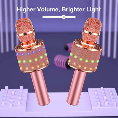 BONAOK Kids Karaoke Microphone, Singing Microphone For Kids, Home KTV Bluetooth Karaoke Machine, Portable Kids Karaoke Microphone Machine, Party Speaker for Smartphone PC (Q78 Rose Gold Plus)