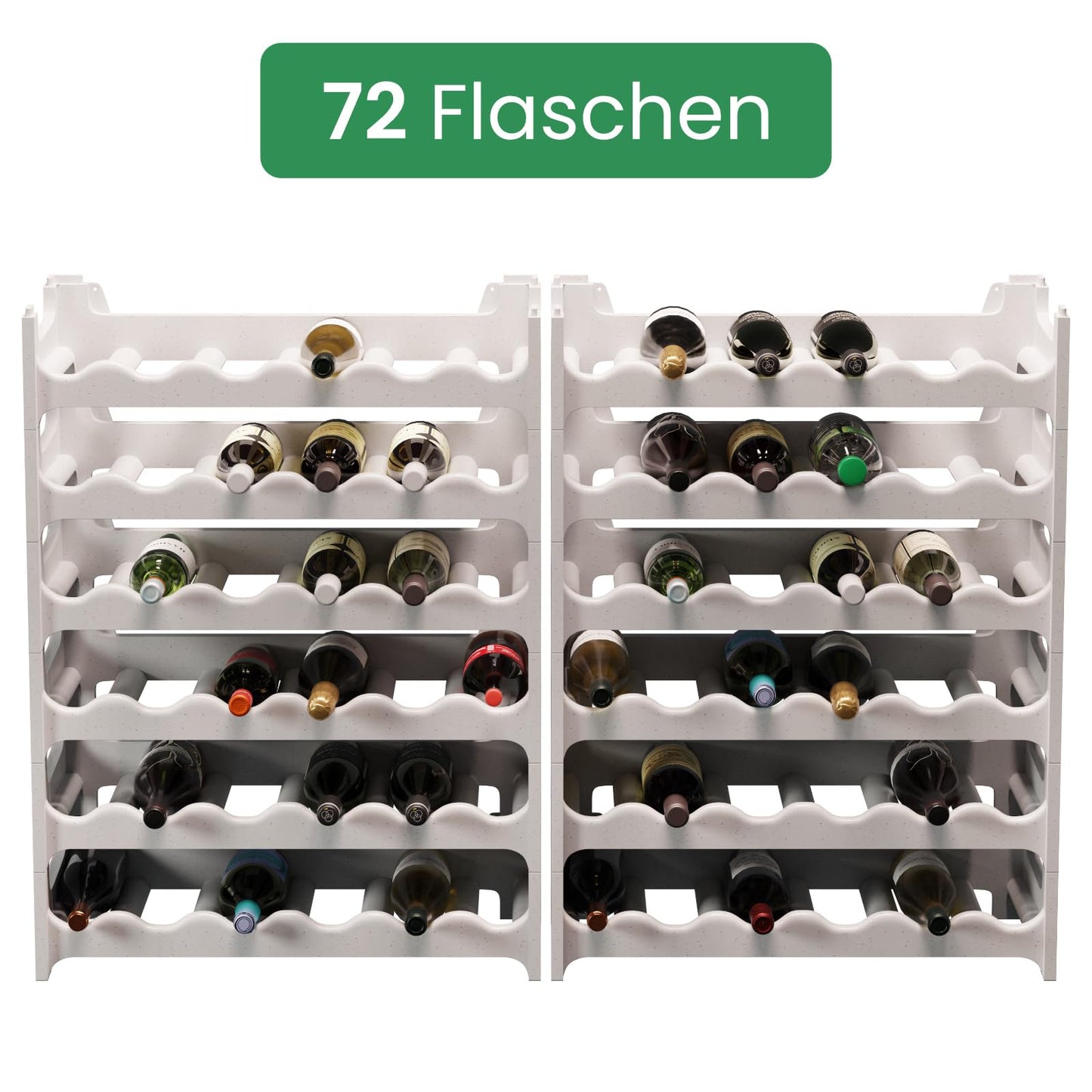 ARTECSIS stackable wine rack made of plastic for 72 bottles, sturdy bottle rack in restaurant quality, modular expandable, granite grey.