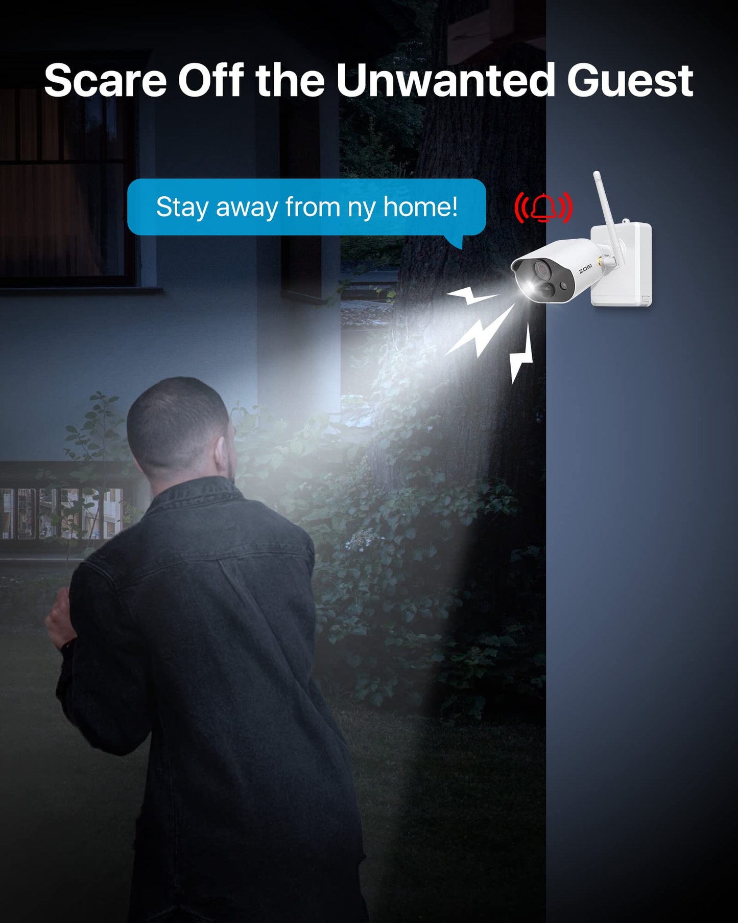 ZOSI 2K 3MP Wireless Outdoor Battery Surveillance Camera Set, 4X 3MP WiFi Cameras Battery Operated with Base Station 32GB Card, Spotlight, 2-Way Audio, Person Detection, C309