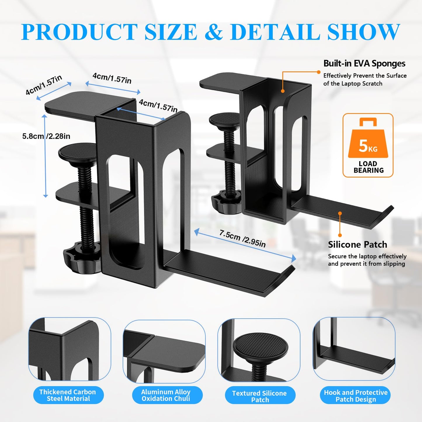 2 Side Hanging Laptop Organizers for Desk, Adjustable Desk Side Storage, Generic Office Desk Side Laptop Holder, Metal Laptop Stand without Drilling (Black)