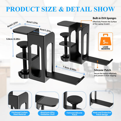 2 Side Hanging Laptop Organizers for Desk, Adjustable Desk Side Storage, Generic Office Desk Side Laptop Holder, Metal Laptop Stand without Drilling (Black)