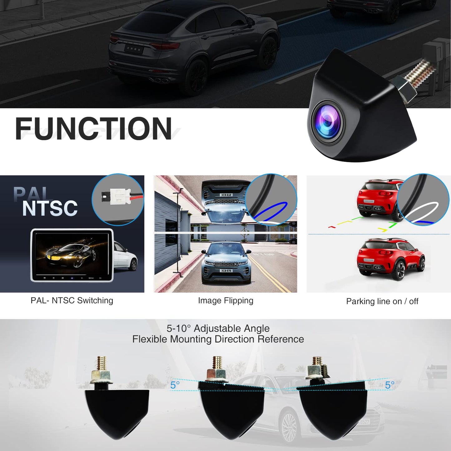 PARKVISION HD car backup camera with 142° wide angle, excellent night vision, metal housing, optional parking lines. Easy to install for added safety while reversing.