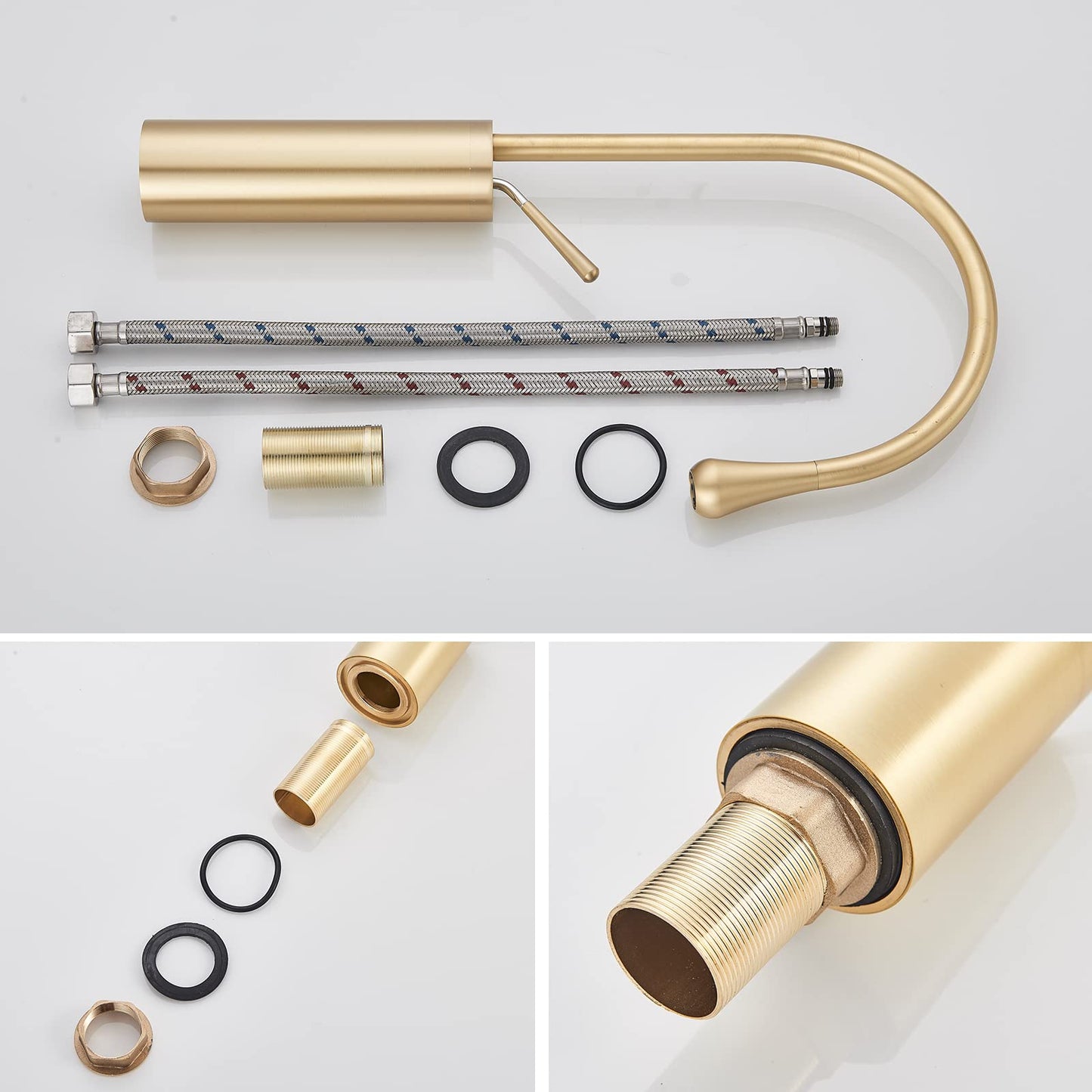 JUNSOTTOR Bathroom Faucet Brushed Gold Basin Tap Single Handle High Basin Mixer made of Brass