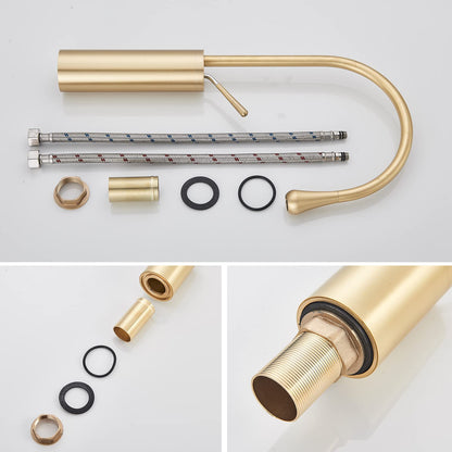 JUNSOTTOR Bathroom Faucet Brushed Gold Basin Tap Single Handle High Basin Mixer made of Brass