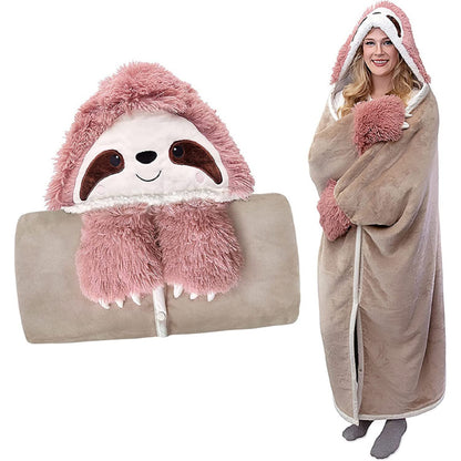 iyoimono Pink Sloth Gift for Women Portable Blanket Sofa Blanket Sloth Fleece Blanket Fluffy Cartoon Throw Cute Animal Pattern Home Blanket 152*125cm