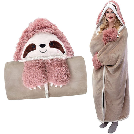 iyoimono Pink Sloth Gift for Women Portable Blanket Sofa Blanket Sloth Fleece Blanket Fluffy Cartoon Throw Cute Animal Pattern Home Blanket 152*125cm