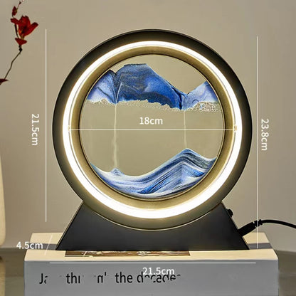 Neioaas 3D Moving Sand Art Table Lamp, 360° rotating sandscapes hourglass decor flowing sand lights,3D deep sea sand art hourglass lamp, adult child sand painting decor (Black-Blue)