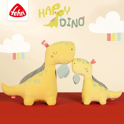 Fehn Cuddly blankie Baby Toy Dino - Snuggle cloth for newborns - Cuddly toy with rattle & squeaker - Sleep aid hand puppet - Cuddly blanket sleep animal for babies and toddlers from 0+ months