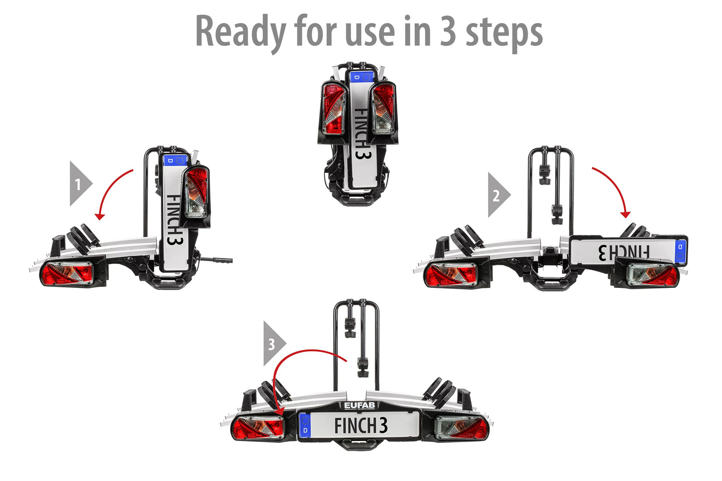EUFAB 11598 bike carrier FINCH for 3 bikes, black.