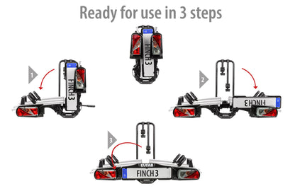 EUFAB 11598 bike carrier FINCH for 3 bikes, black.
