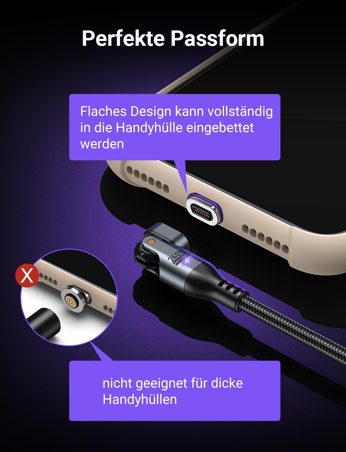 AUFU 240W magnetic charging cable USB C [2pcs 1.8m] 16PIN magnetic charging cable Super-fast charging Magnetic USB C cable 48V/5A Quick charge and data transfer for Phone 15/Samsung S22/MaBook