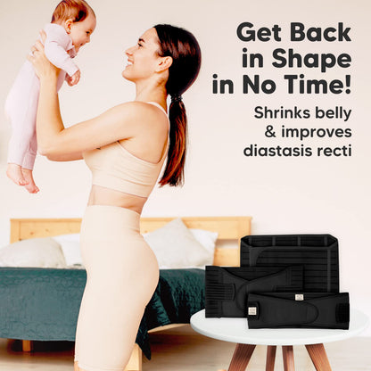 KeaBabies Revive 3 in 1 Postpartum Belt for Women - Belly Wrap After Birth C-Section, Recovery Belt After Birth, Belly Band After Birth, Pregnancy Belly Wrap (Midnight Black, M/L)