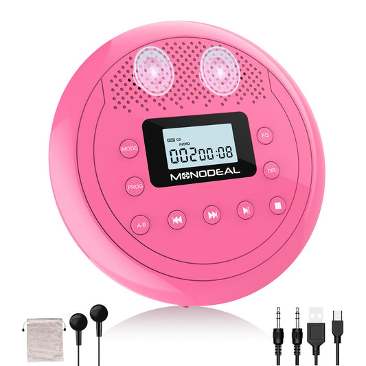 MONODEAL NEW 2025 Portable CD Player with Speaker, Portable CD Player, Rechargeable Discman CD Player for Car Kids, Anti-Skip Small CD Player for Audiobooks Music Listening.