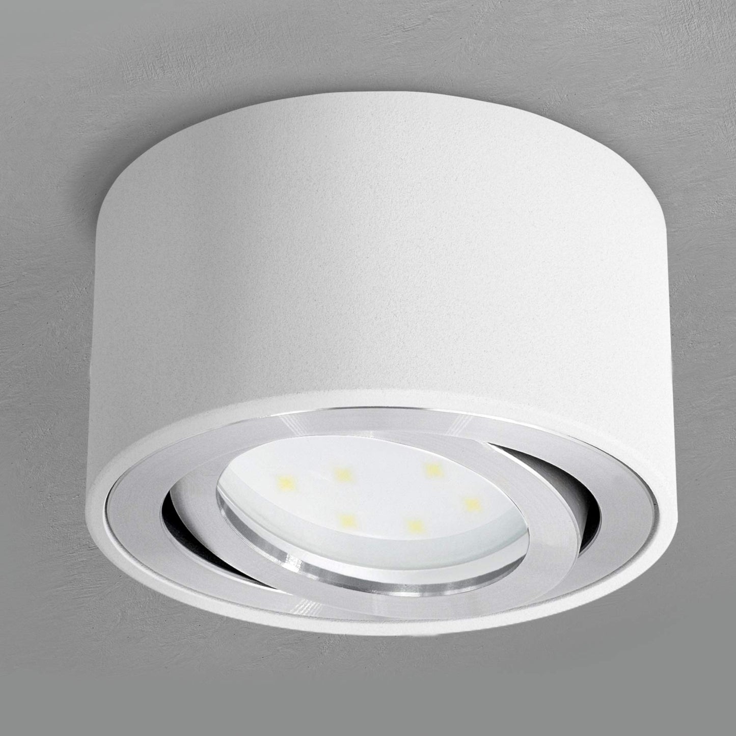 SSC-LUXon CELI-1W 4-piece set of LED surface-mounted spots in white round design - 4x surface-mounted spotlights flat swivelling with fourSTEP LED 4W warm white dimming without a dimmer.