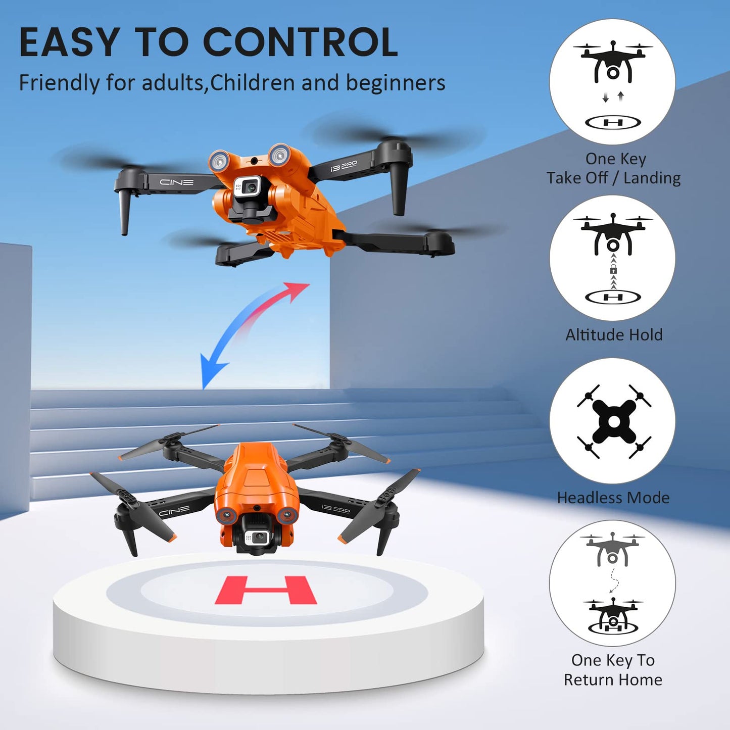 Mingfuxin Foldable Drone with Camera for Beginners, RC Quadcopter Drone with App WIFI FPV Live Video, Altitude Hold, Headless Mode One-Key Take-off Landing for Adults Kids