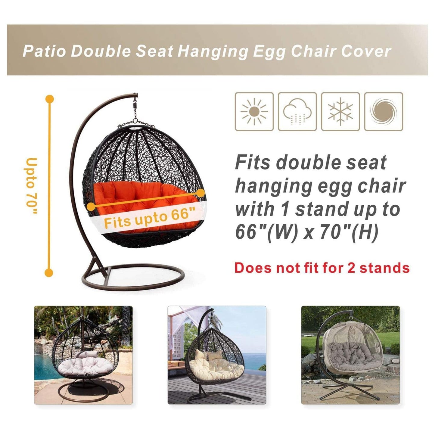 HONCENMAX Cover for Hanging Chair/Swinging Chair/Hanging Basket - Garden Rattan Wicker Hanging Chair Waterproof Furniture Cover - Oxford 210D Fabric Coated with PVC on the Inside, 230*200cm, Gray
