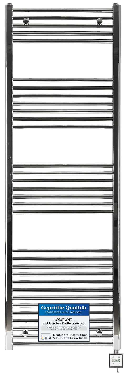 anapont electric bathroom radiator - straight - chrome - timer function - towel radiator - electric bathroom heating - towel heating - Made in Germany (KTX 3, 1775h x 500w)