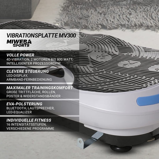 Miweba Sports Fitness 4D Wave Vibration Plate MV300 | 3 Horsepower Engine - 800 Watts - Wrist Remote Control - Bluetooth - Weight Loss - Fat Burner - Home Fitness Equipment (Black)