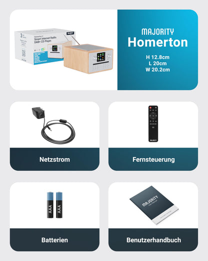 Internet radio with CD player & DAB Plus | Kitchen radio with Bluetooth & FM Radio | Digital radio with Spotify Connect, Podcasts | EQ, color display, includes remote control | MAJORITY Homerton (Oak)